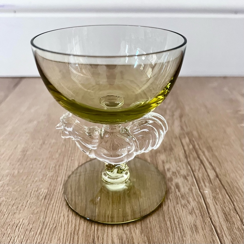 Morgantown Chanticleer Green Rooster‎ Cocktail Goblet Cordial Glass 4” RETIRED